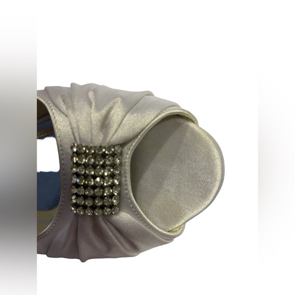 Elegantpark Peep Toe Rhinestone Flats Pleated Satin Wedding Bridal Shoes Size 10 - Picture 7 of 12